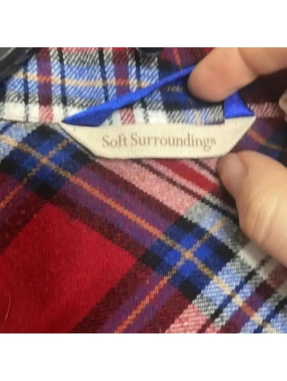 🇺🇸Soft surroundings, red and blue plaid button up pajama top cotton blend